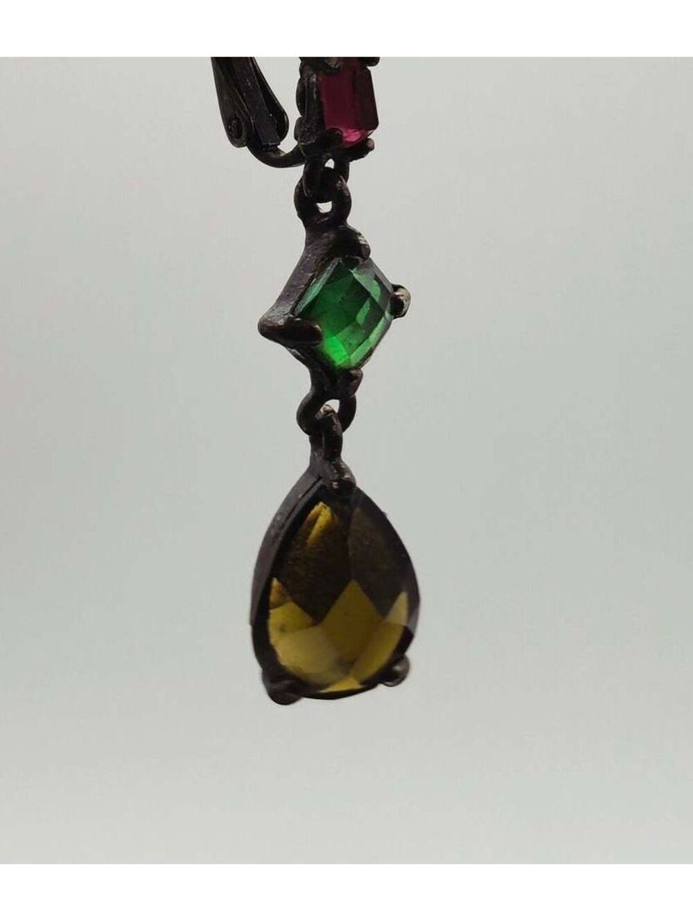 Vintage Style Multicolor Gemstone Drop Earrings Brass Tone Leverback